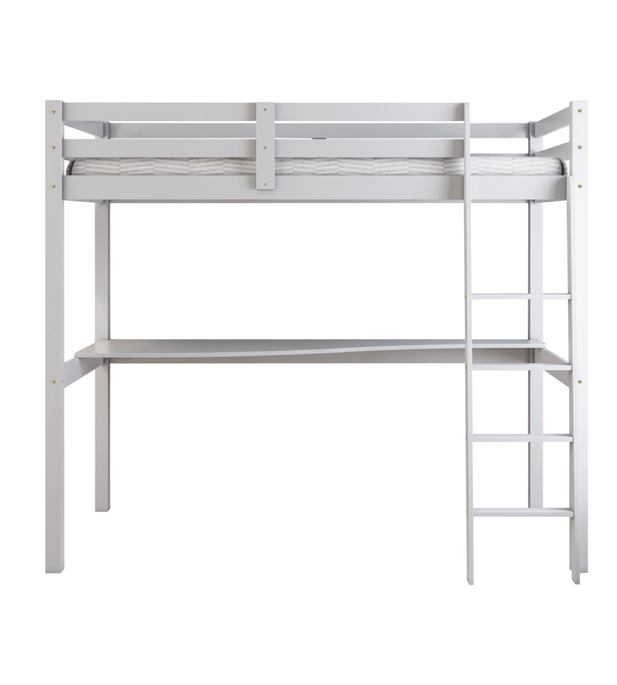 LETTO A SOPPALCO CON SCRIVANIA "NIZZA" IN PINO MASSELLO BIANCO LACCATO 90X190X176 CM